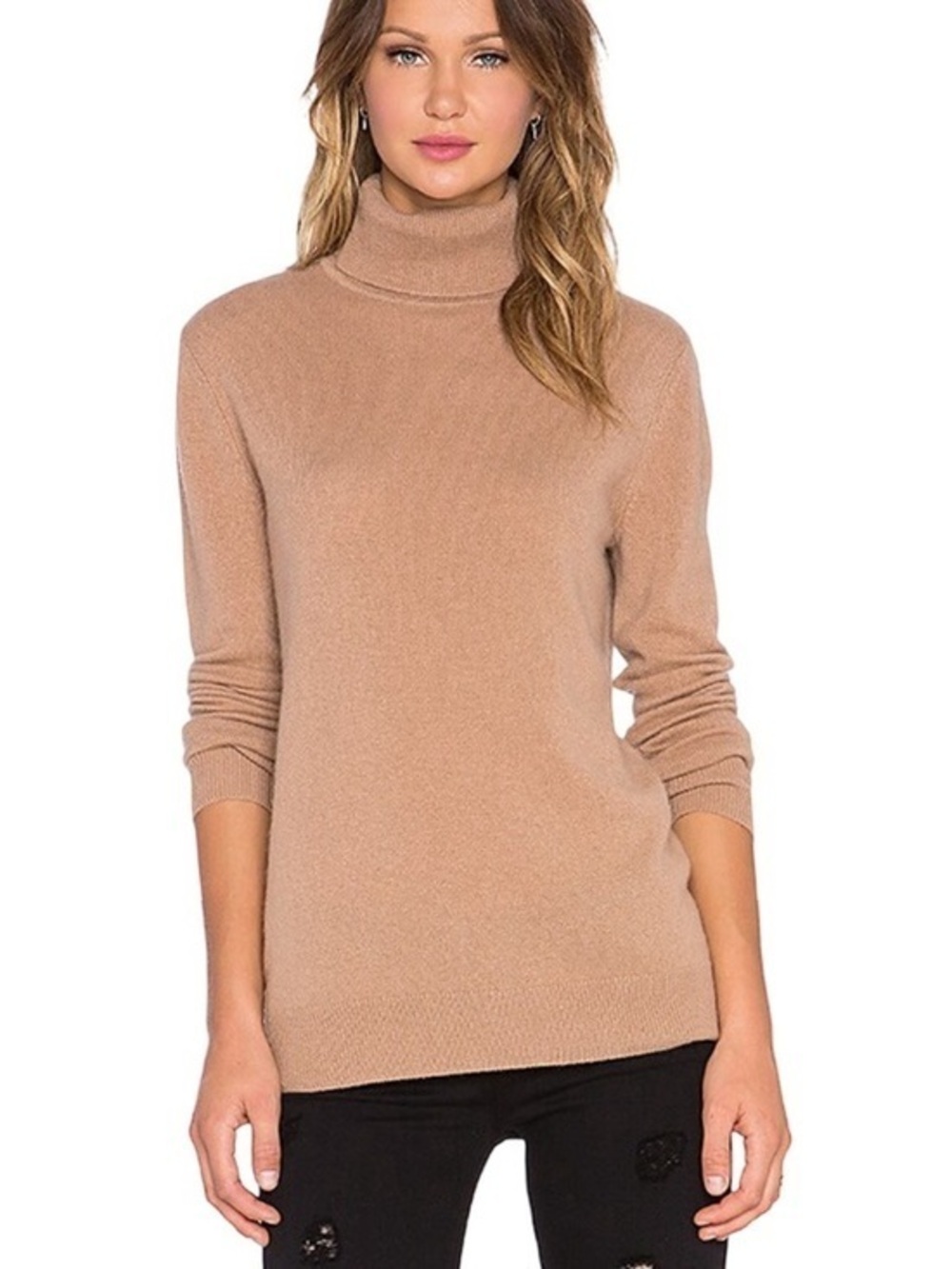 EQUIPMENT Cashmere Oscar Turtleneck Sweater in Camel, Size Small.